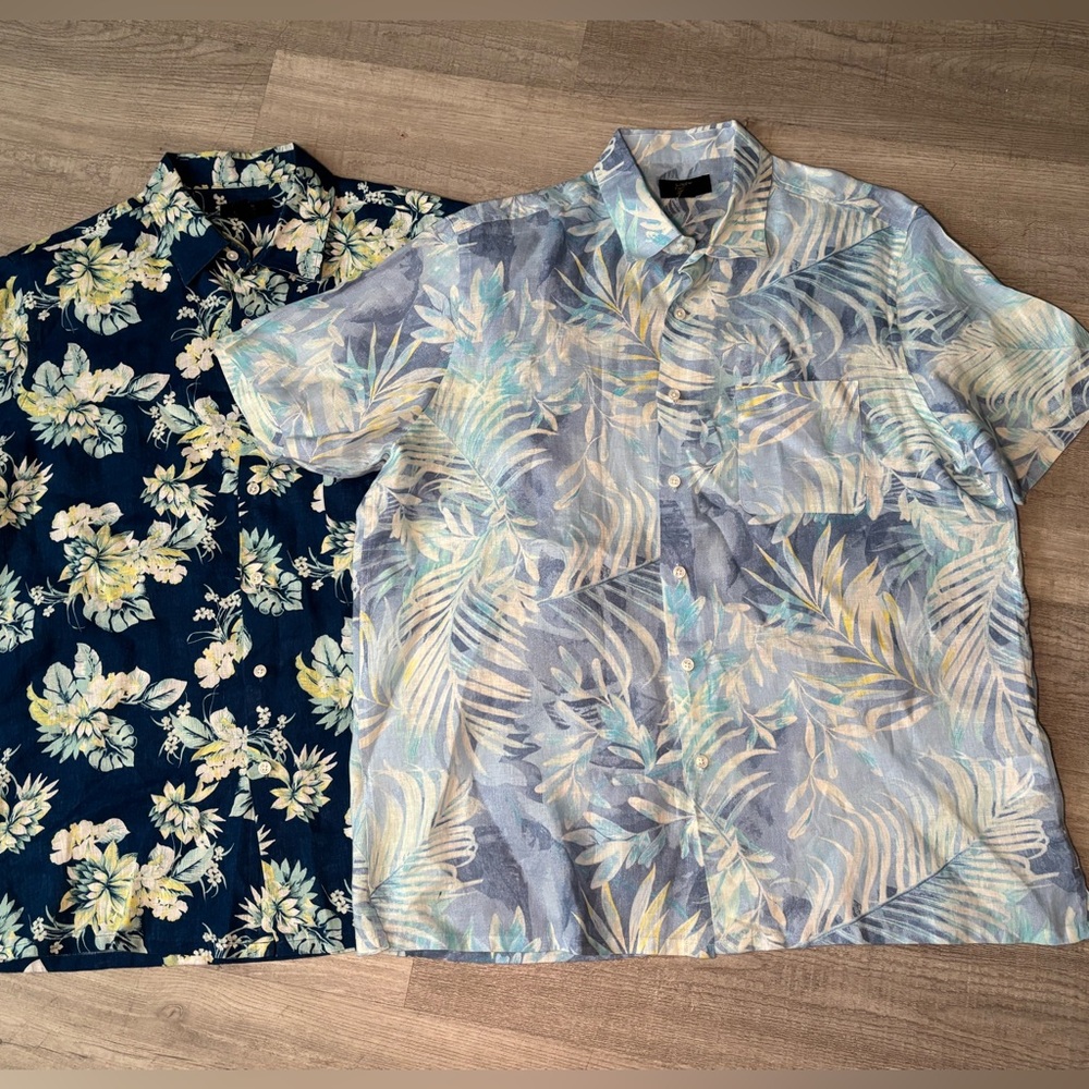100% Linen Club Room Luxury Hawaiian Mens Shirt XL Lot Of 2 Frat Vacation